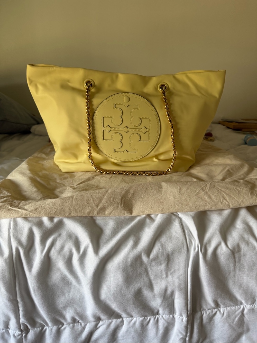 Tory Burch Lemon Yellow Logo Chain-Handle Tote